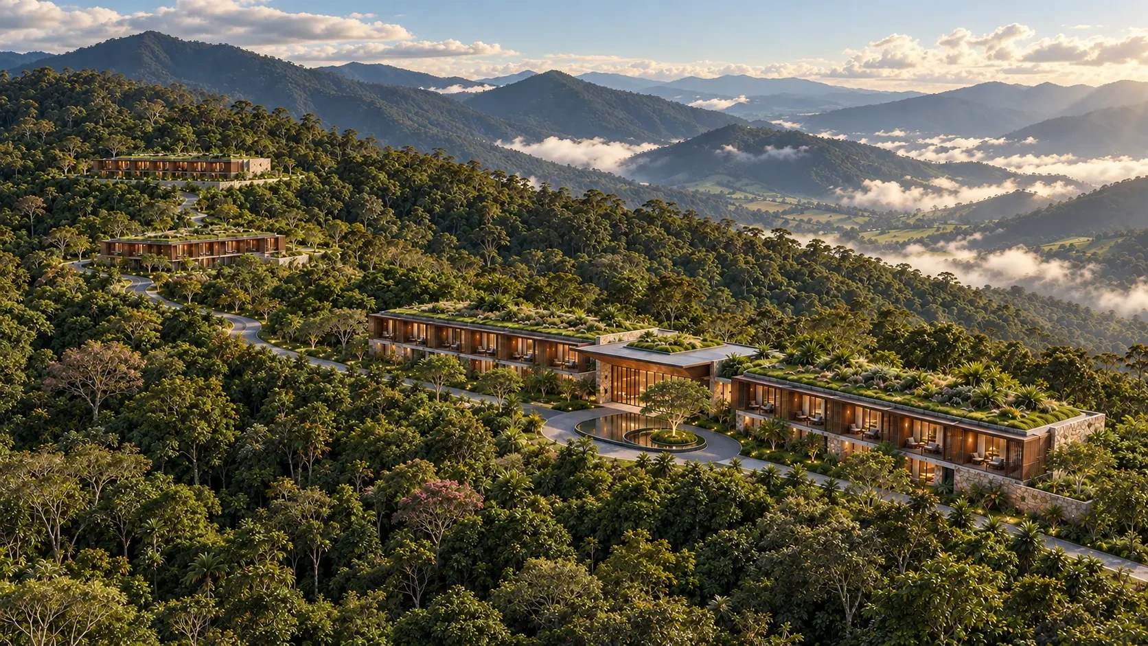 Hotel principal e dois pavilhões de 24 quartos (posição ilustrativa)